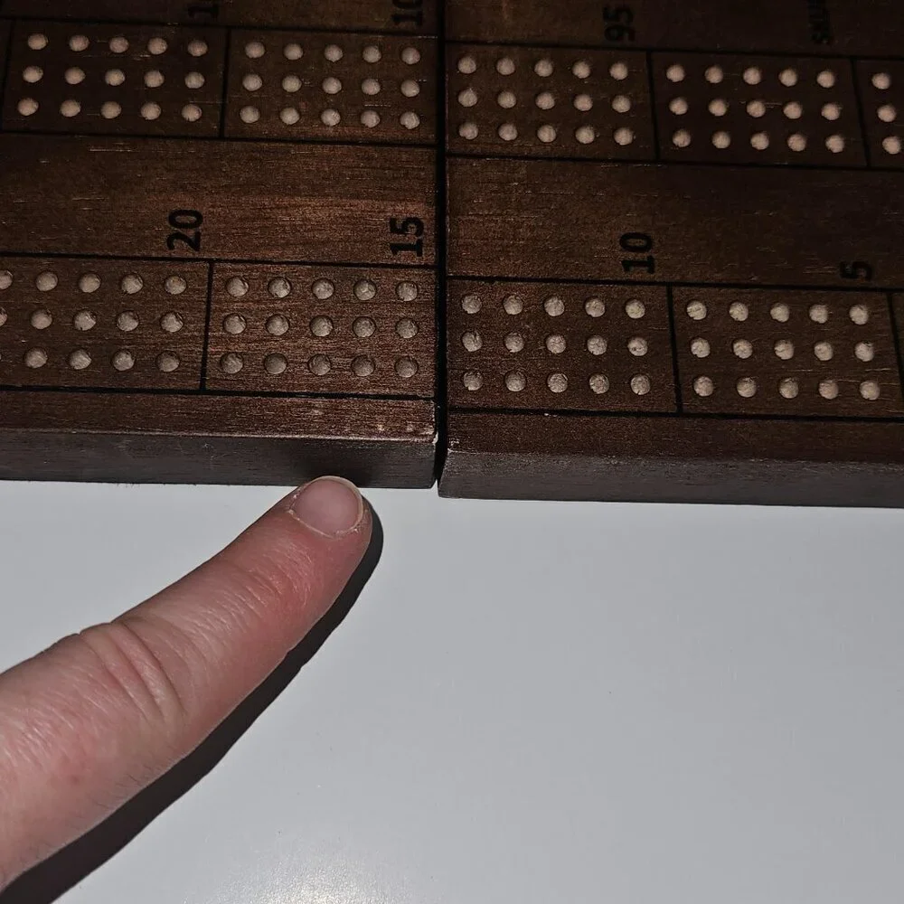 Solid H Wooden Cribbage Board Dark Brown Metal Pegs Foldable Magnetic Closure